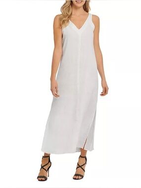 DKNY Off-White V-Neck Sleeveless Maxi Dress